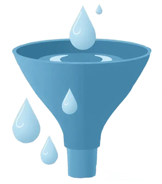 Funnel showing drips of water missing the funnel.