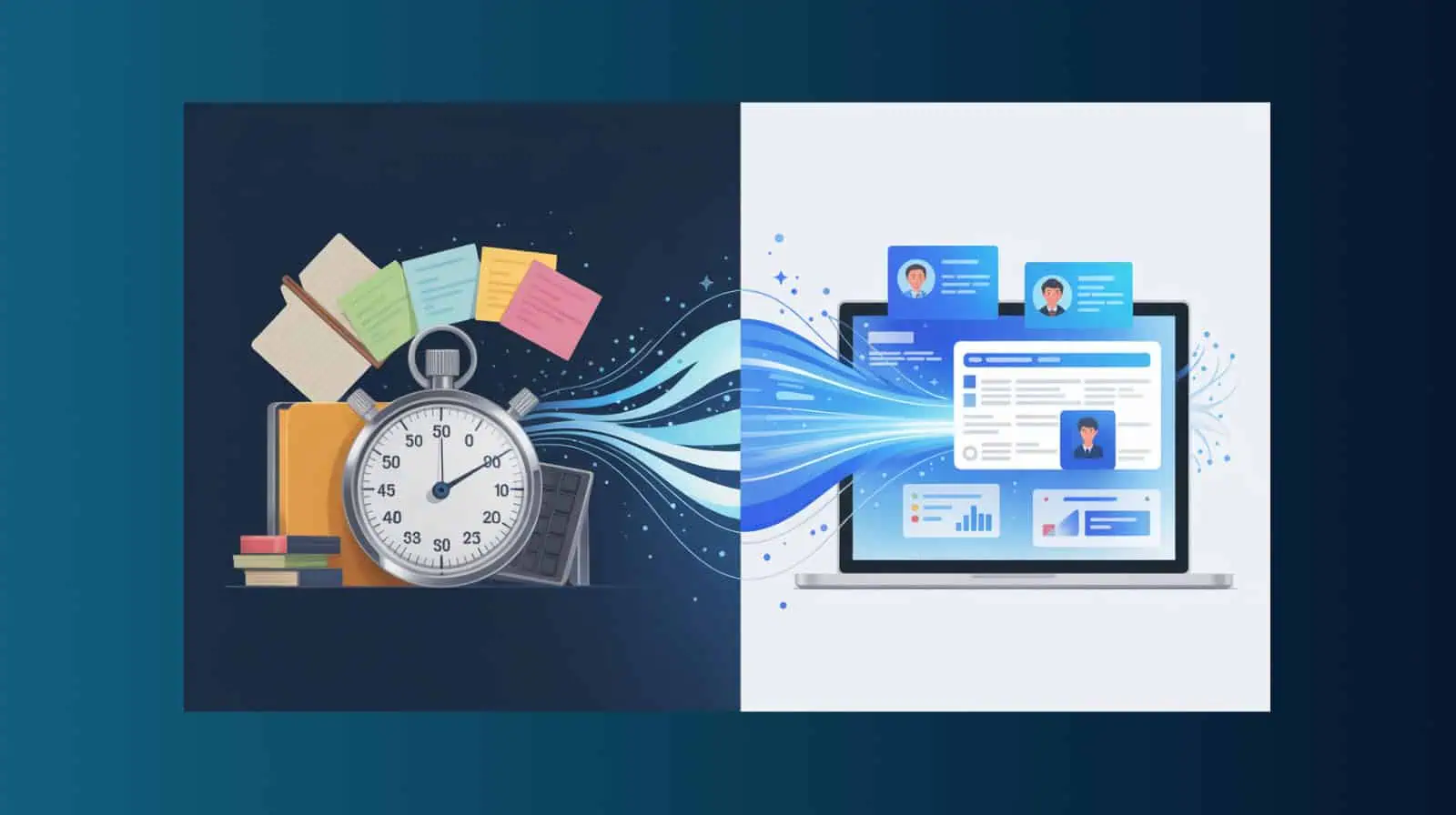 Comparison showing manual review system requiring manual hours weekly versus automated system at that save time.