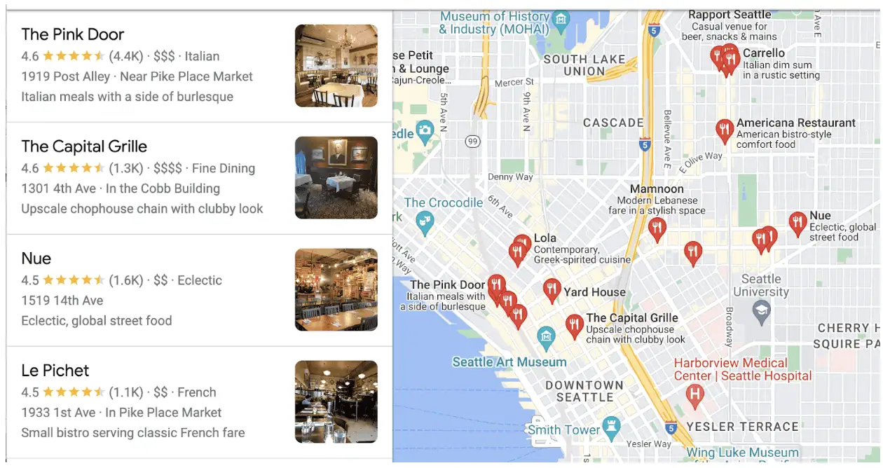 Illustration of a local Google Maps search showing nearby service business listings.